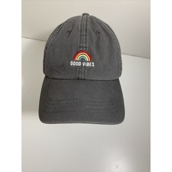 Good Vibes Baseball Hat Cap Gray with Rainbow Adjustable - Picture 1 of 12